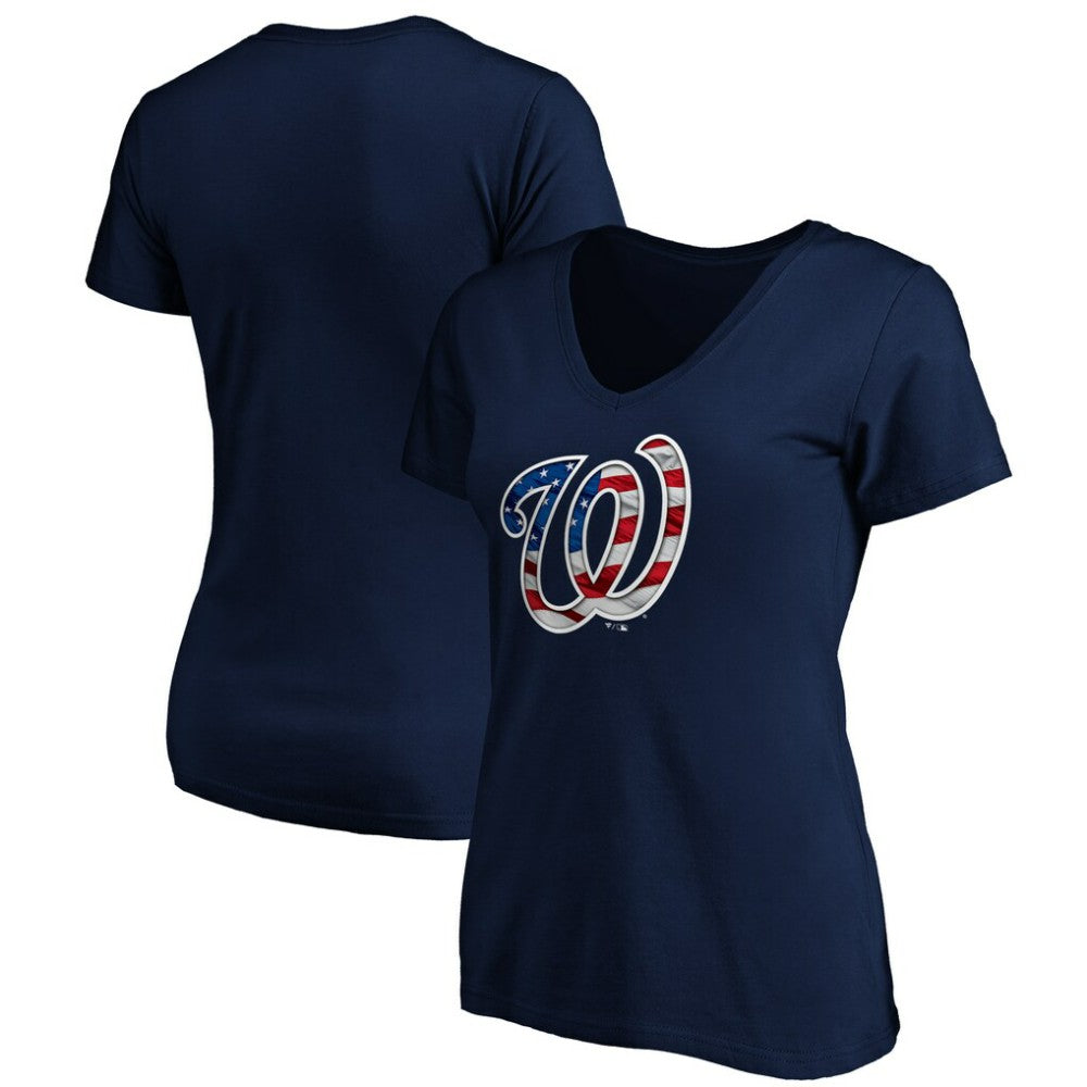 Washington Nationals Logo Women's Banner Wave V-Neck T-Shirt - MLB T-shirts