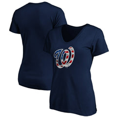 Washington Nationals Logo Women's Banner Wave V-Neck T-Shirt - MLB T-shirts