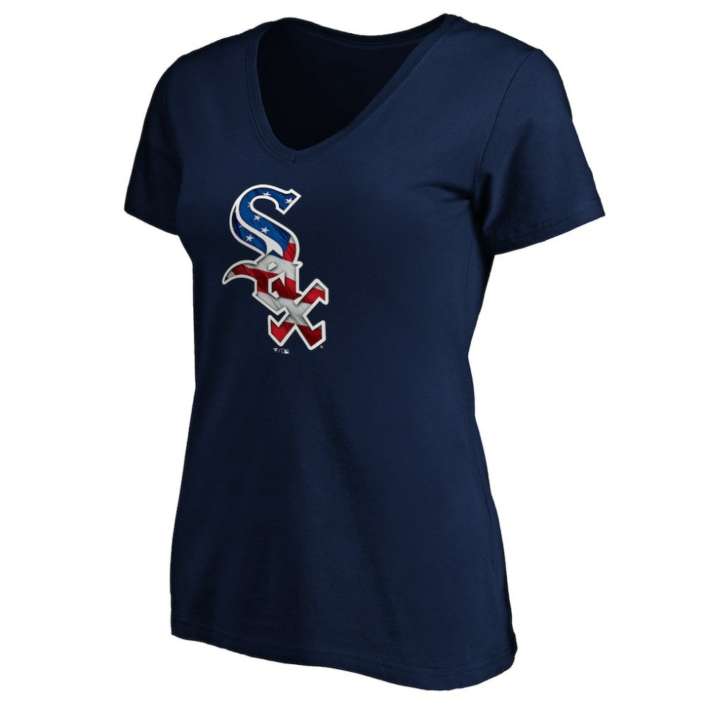 Chicago White Sox Logo Women's Banner Wave V-Neck T-Shirt - MLB T-shirts