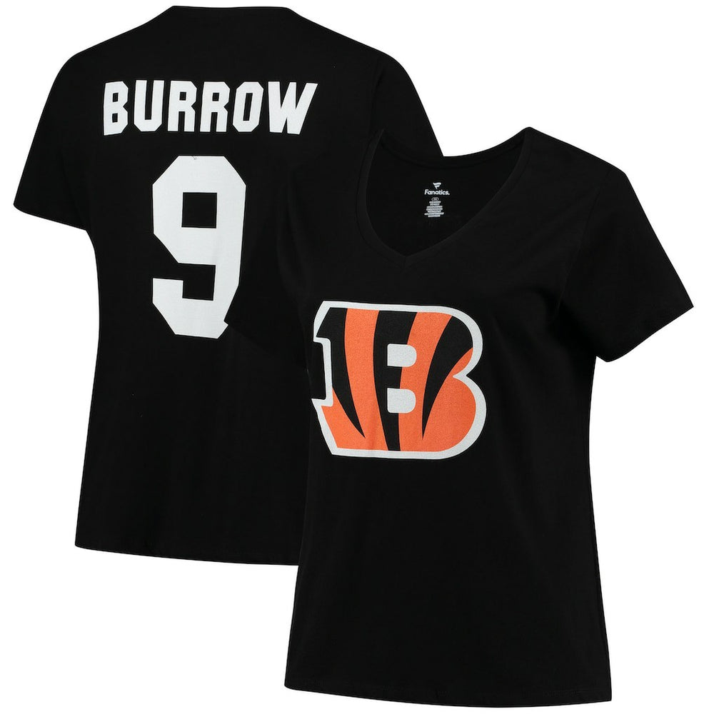 Cincinnati Bengals Joe Burrow  Women's Plus Size Name & Number V-Neck T-Shirt | NFL Outlet