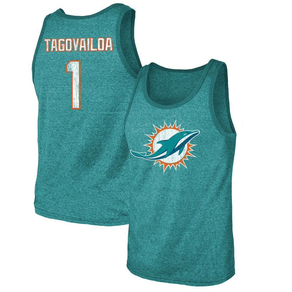 Miami Dolphins Tua Tagovailoa  Majestic Threads Name & Number Tri-Blend Tank Top | NFL New