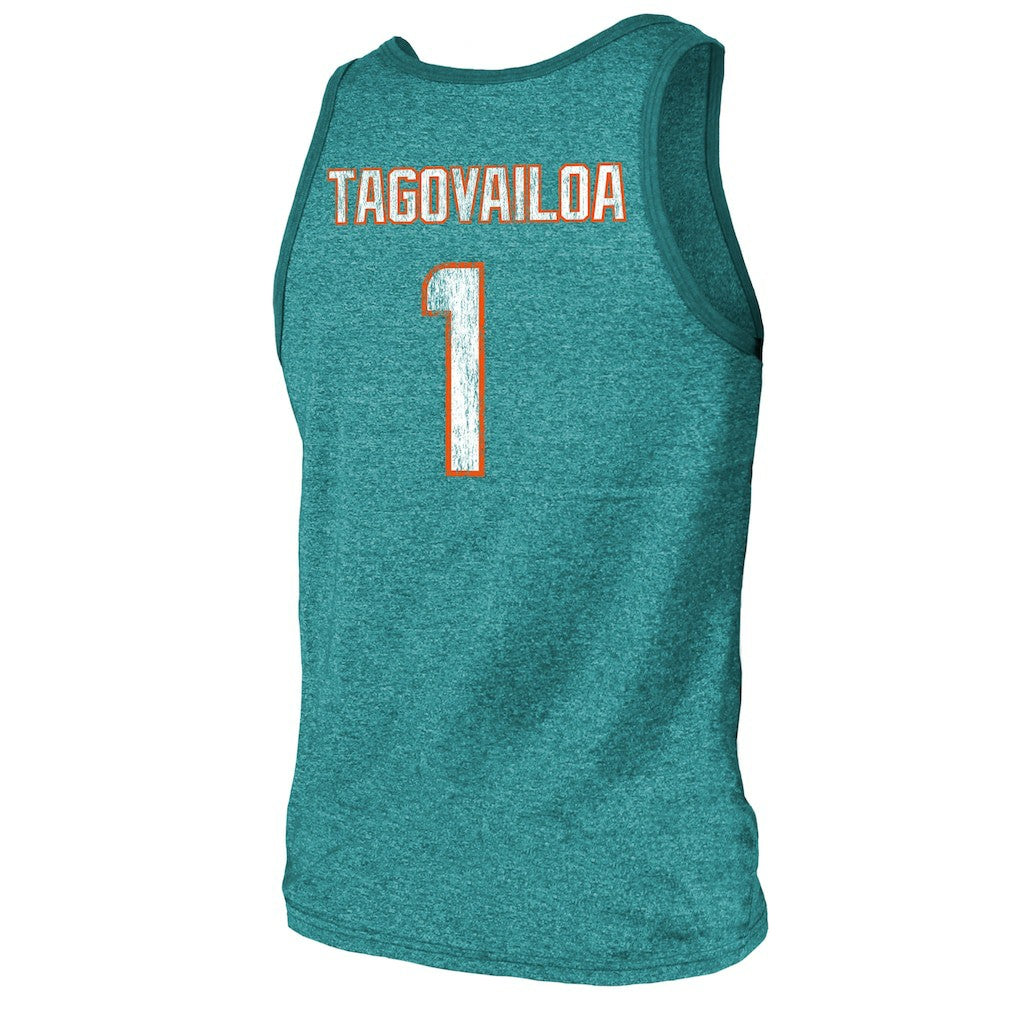Miami Dolphins Tua Tagovailoa  Majestic Threads Name & Number Tri-Blend Tank Top | NFL New