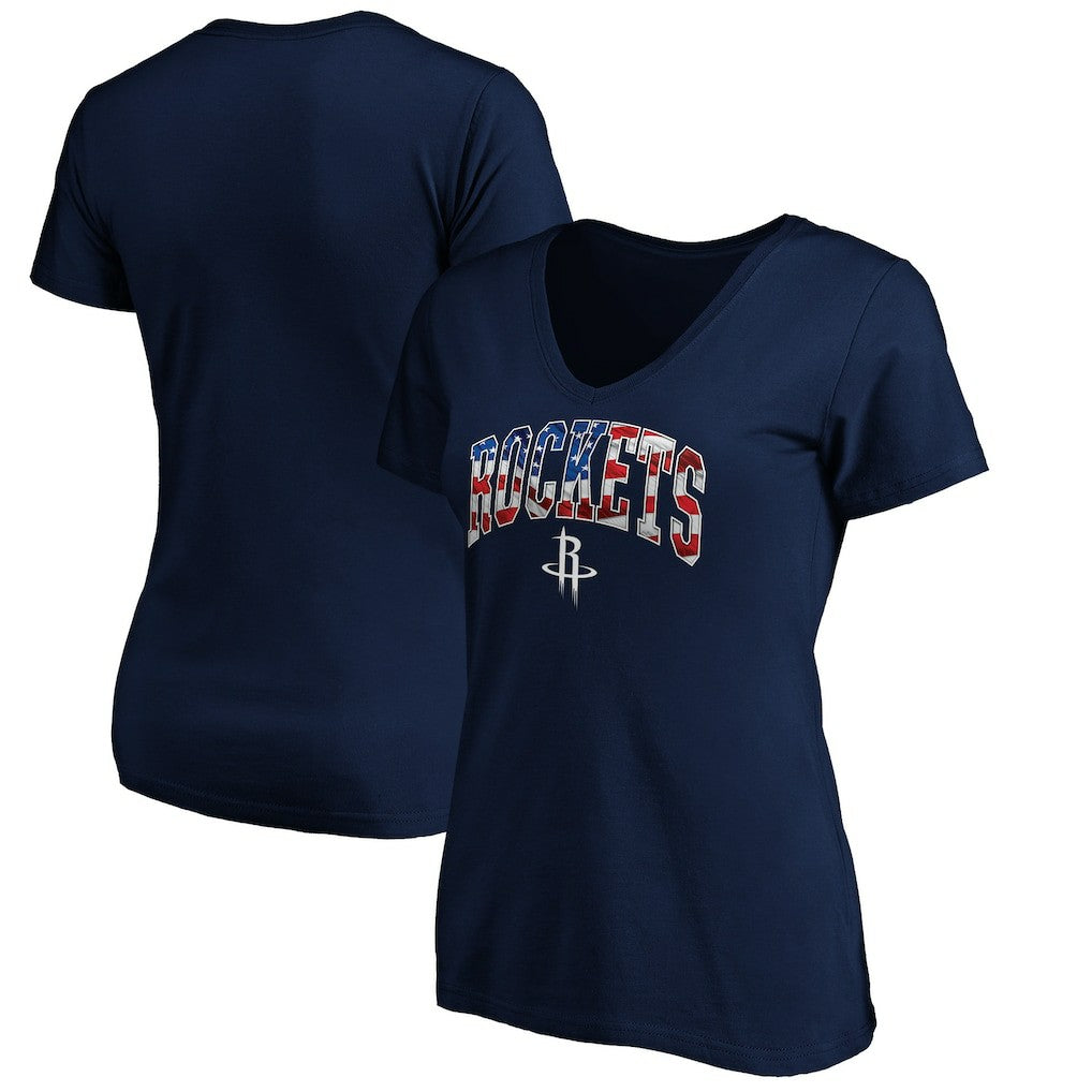Navy Houston Rockets Women's Banner Wave V-Neck T-Shirt | NBA