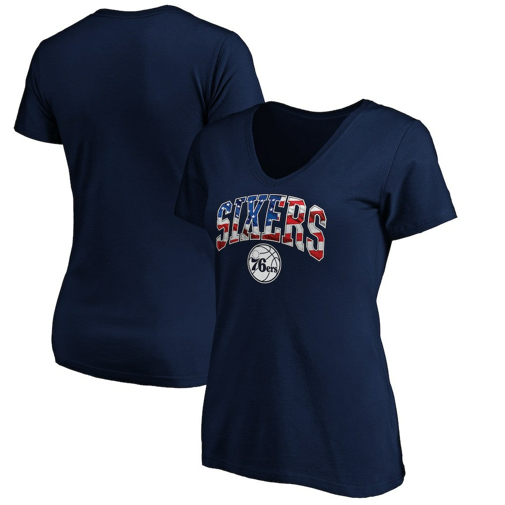 Navy Philadelphia 76ers Women's Banner Wave V-Neck T-Shirt | NBA