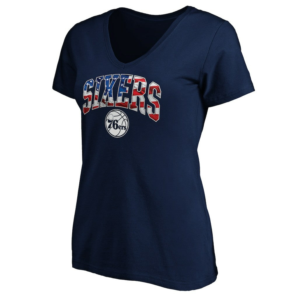 Navy Philadelphia 76ers Women's Banner Wave V-Neck T-Shirt | NBA