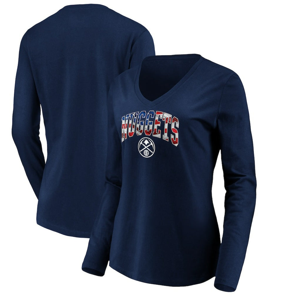 Navy Denver Nuggets Women's Banner Wave V-Neck Long Sleeve T-Shirt sale | NBA