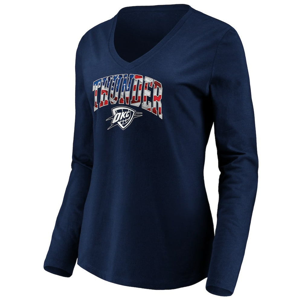 Navy Oklahoma City Thunder Women's Banner Wave V-Neck Long Sleeve T-Shirt | NBA