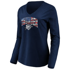 Navy Oklahoma City Thunder Women's Banner Wave V-Neck Long Sleeve T-Shirt | NBA