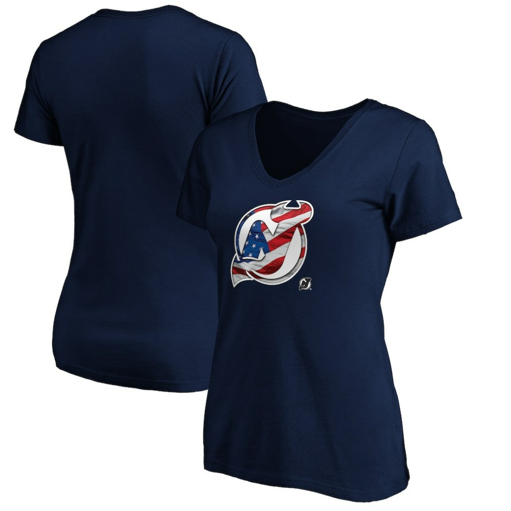 New Jersey Devils Women's Banner Wave Logo V-Neck T-Shirt T-Shirt -  NHL T-shirts