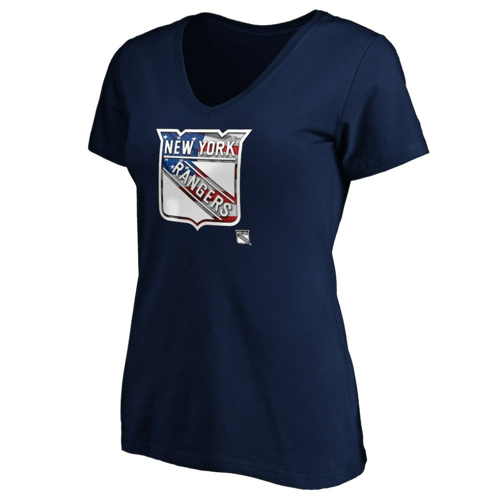 New York Rangers Women's Banner Wave Logo V-Neck T-Shirt T-Shirt -  NHL T-shirts