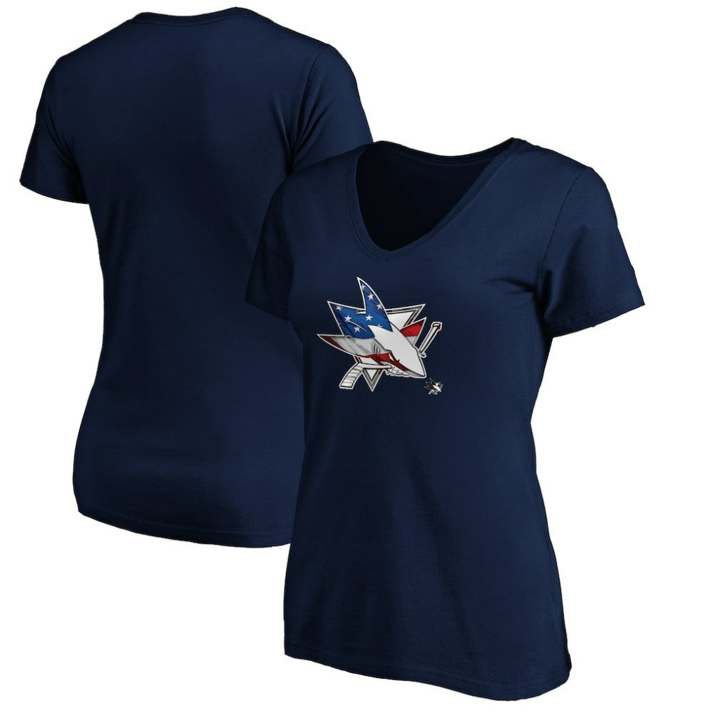 San Jose Sharks Women's Banner Wave Logo V-Neck T-Shirt T-Shirt -  NHL T-shirts