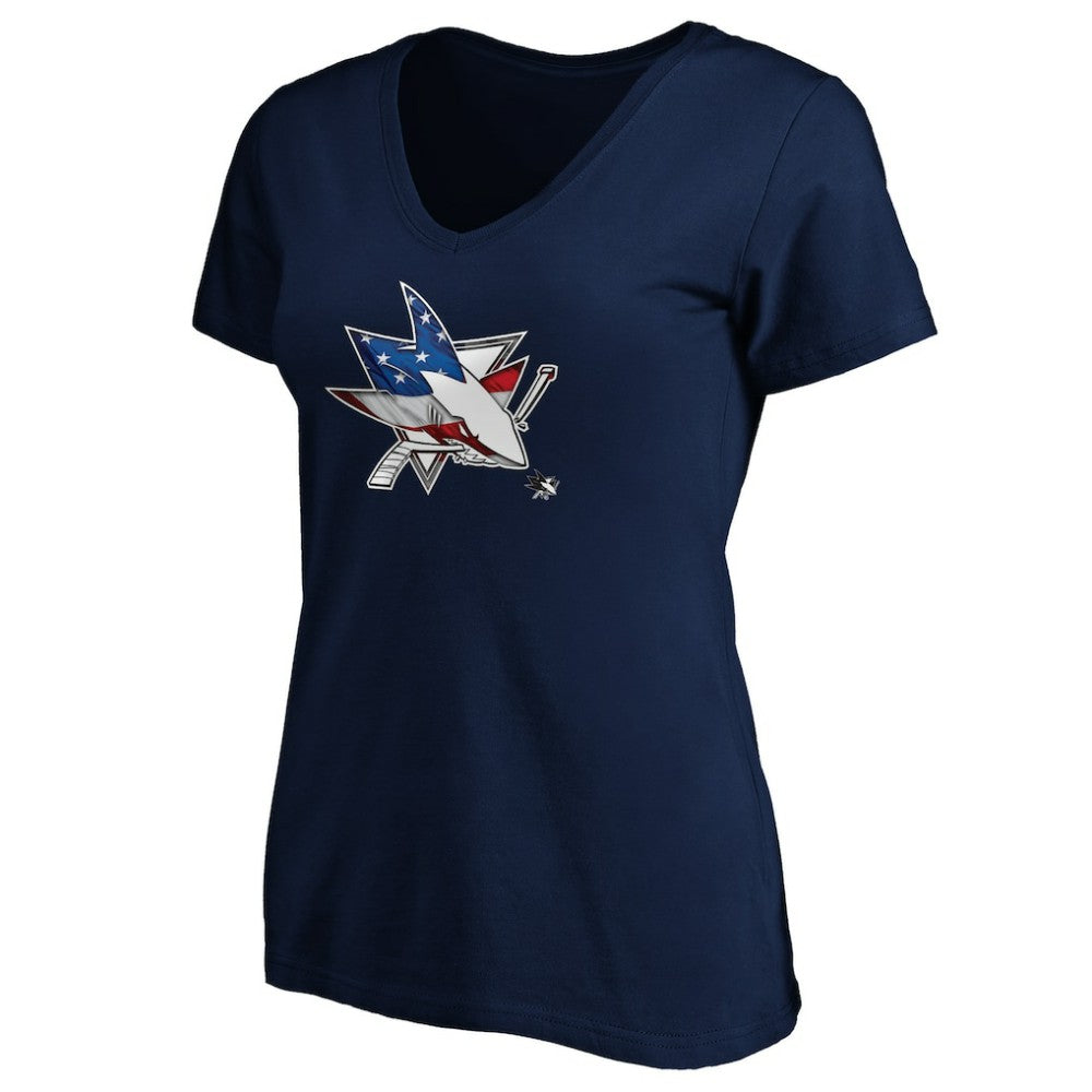 San Jose Sharks Women's Banner Wave Logo V-Neck T-Shirt T-Shirt -  NHL T-shirts