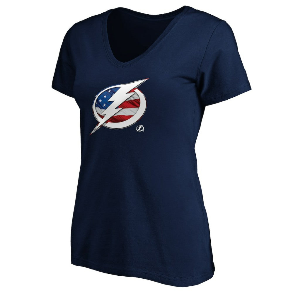 Tampa Bay Lightning Women's Banner Wave Logo V-Neck T-Shirt T-Shirt -  NHL T-shirts