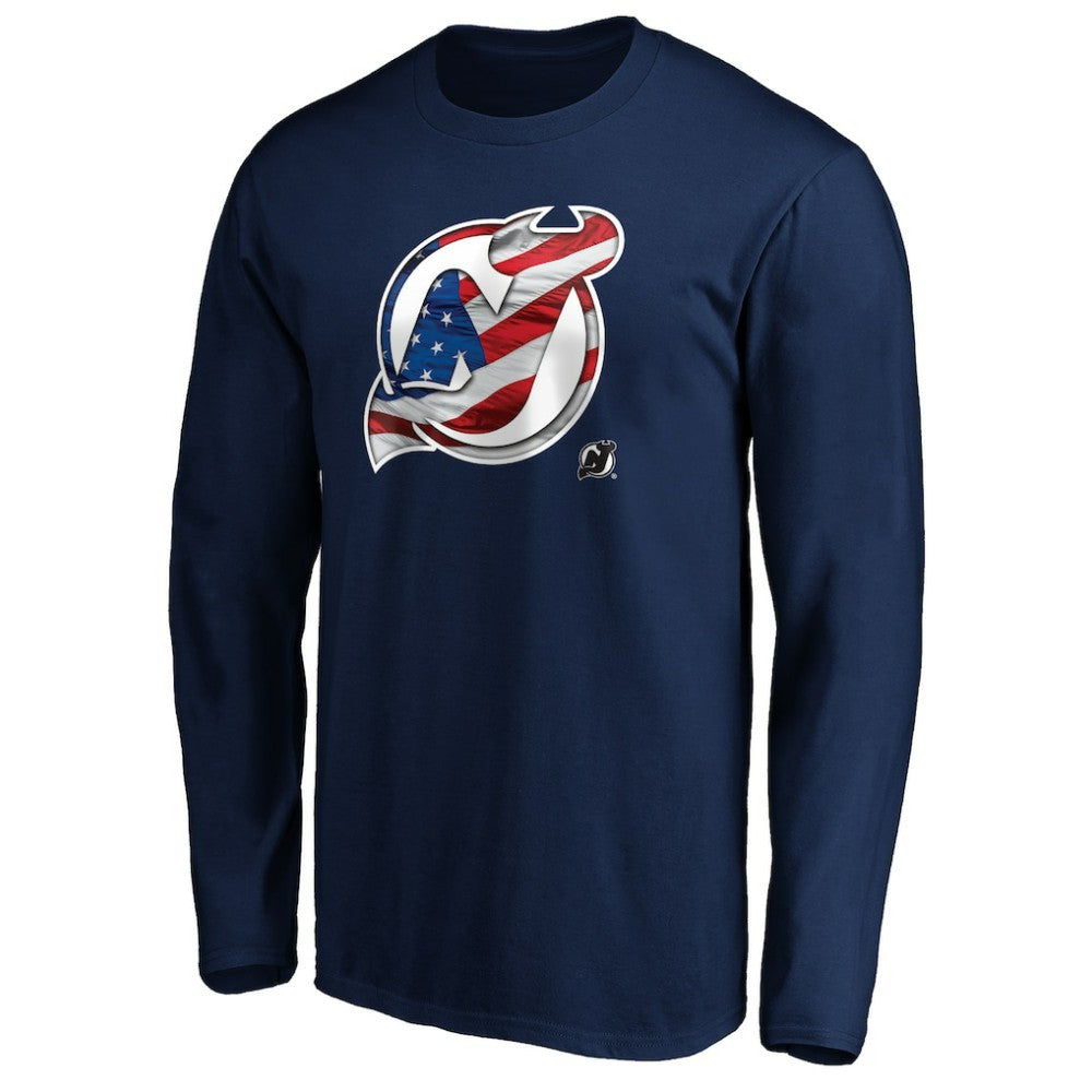 New Jersey Devils Banner Wave Logo Long Sleeve T-Shirt -  NHL T-shirts