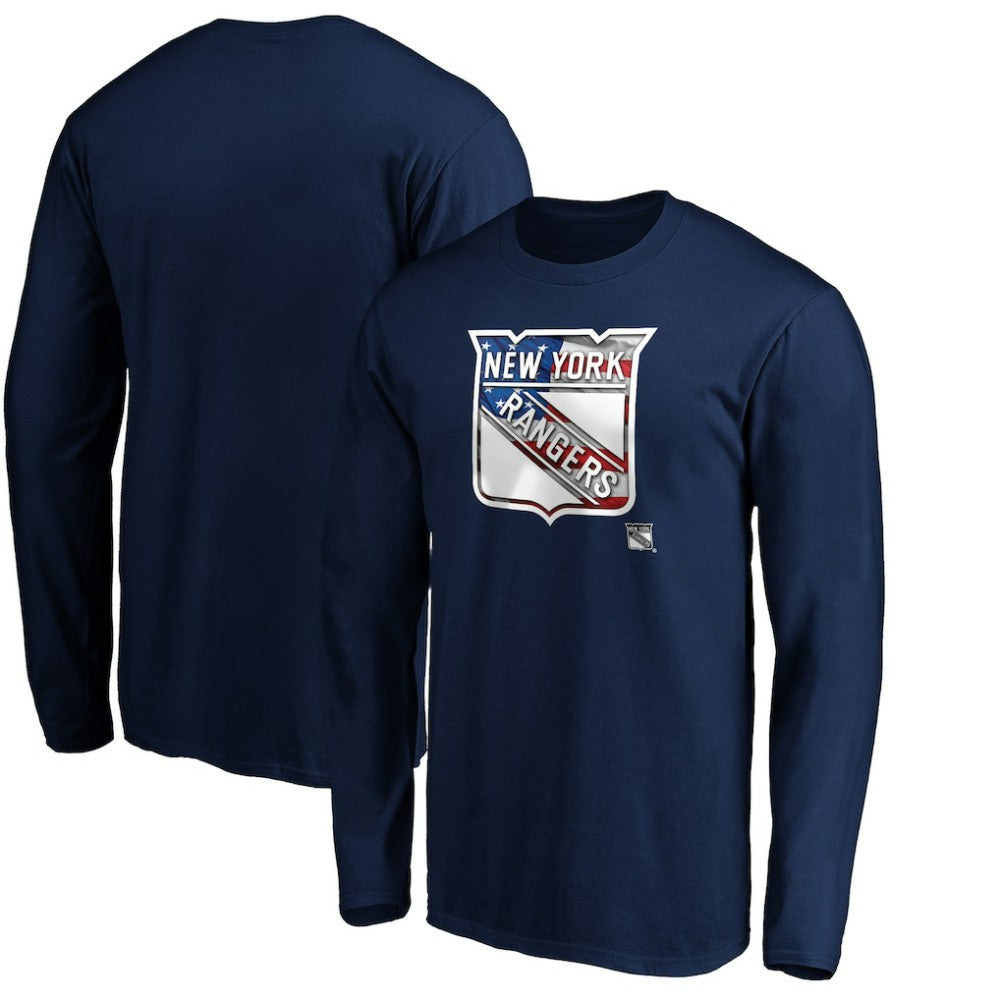 New York Rangers Banner Wave Logo Long Sleeve T-Shirt -  NHL T-shirts