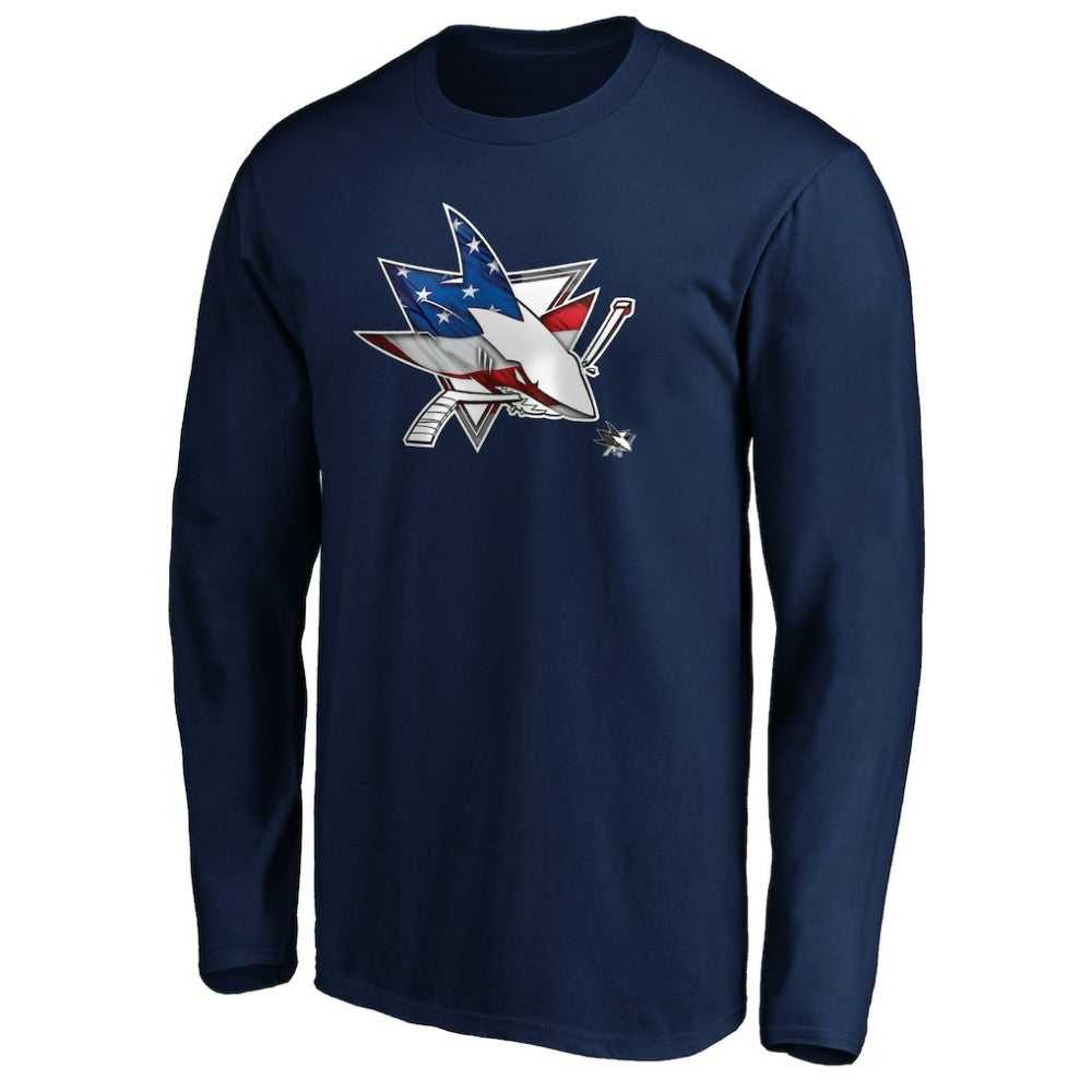 San Jose Sharks Banner Wave Logo Long Sleeve T-Shirt -  NHL T-shirts
