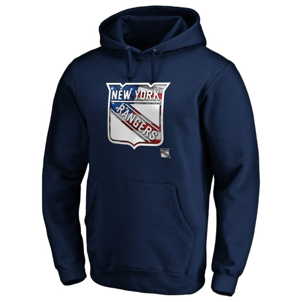 New York Rangers Banner Wave Logo Pullover Hoodie -  NHL Hoodies