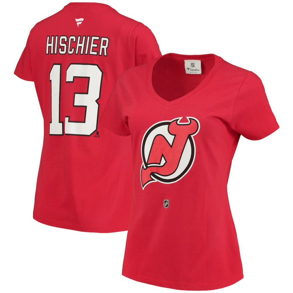 Nico Hischier New Jersey Devils Fanatics Women's Name & Number Logo V-Neck T-Shirt -  NHL T-shirts