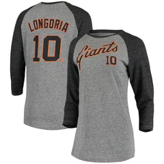 Evan Longoria San Francisco Giants 5th & Ocean by New Era Women's Script Name & Number Raglan Tri-Blend 3/4-Sleeve T-Shirt - MLB T-shirts