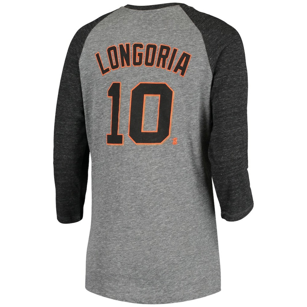 Evan Longoria San Francisco Giants 5th & Ocean by New Era Women's Script Name & Number Raglan Tri-Blend 3/4-Sleeve T-Shirt - MLB T-shirts