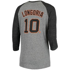 Evan Longoria San Francisco Giants 5th & Ocean by New Era Women's Script Name & Number Raglan Tri-Blend 3/4-Sleeve T-Shirt - MLB T-shirts