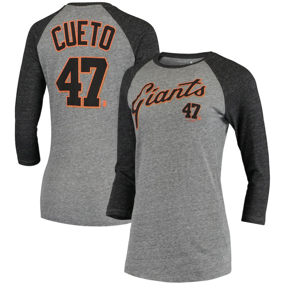 Johnny Cueto San Francisco Giants 5th & Ocean by New Era Women's Script Name & Number Raglan Tri-Blend 3/4-Sleeve T-Shirt - MLB T-shirts