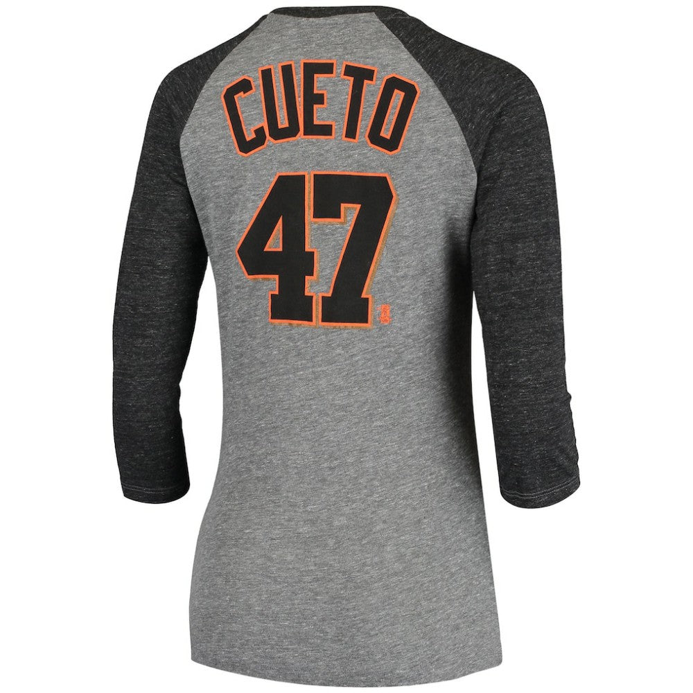 Johnny Cueto San Francisco Giants 5th & Ocean by New Era Women's Script Name & Number Raglan Tri-Blend 3/4-Sleeve T-Shirt - MLB T-shirts
