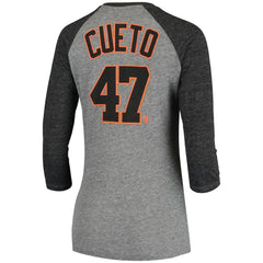 Johnny Cueto San Francisco Giants 5th & Ocean by New Era Women's Script Name & Number Raglan Tri-Blend 3/4-Sleeve T-Shirt - MLB T-shirts