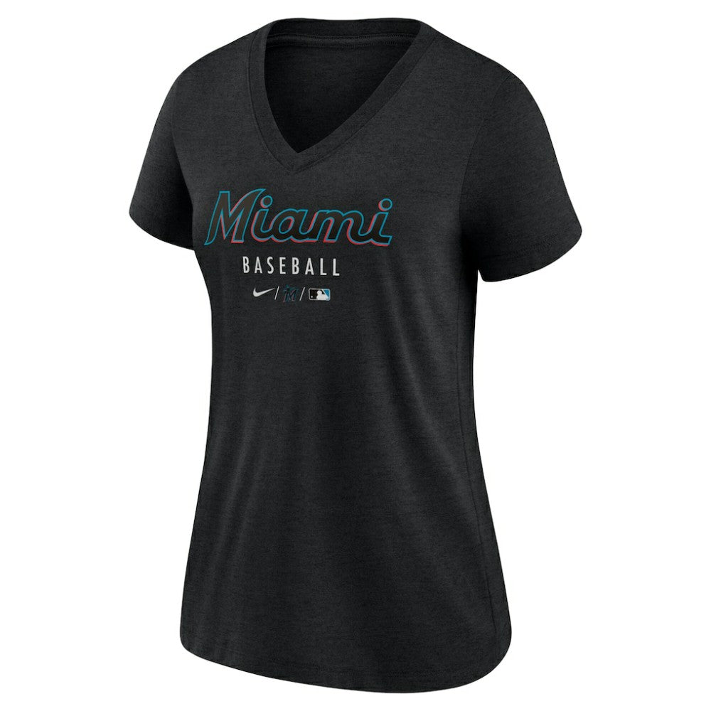Miami Marlins Nike Women's Authentic Collection Tri-Blend V-Neck T-Shirt - MLB T-shirts
