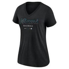 Miami Marlins Nike Women's Authentic Collection Tri-Blend V-Neck T-Shirt - MLB T-shirts