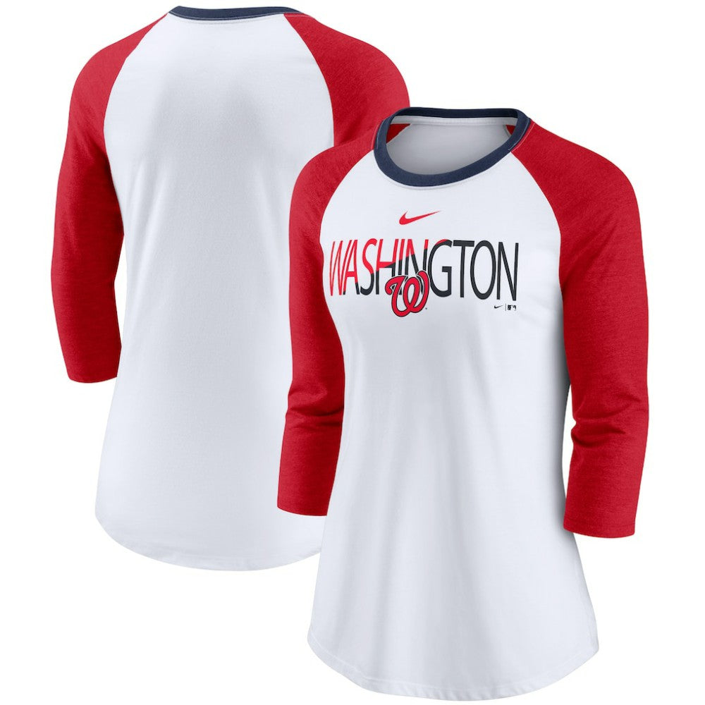 Washington Nationals Nike Women's Color Split Tri-Blend 3/4-Sleeve Raglan T-Shirt - MLB T-shirts