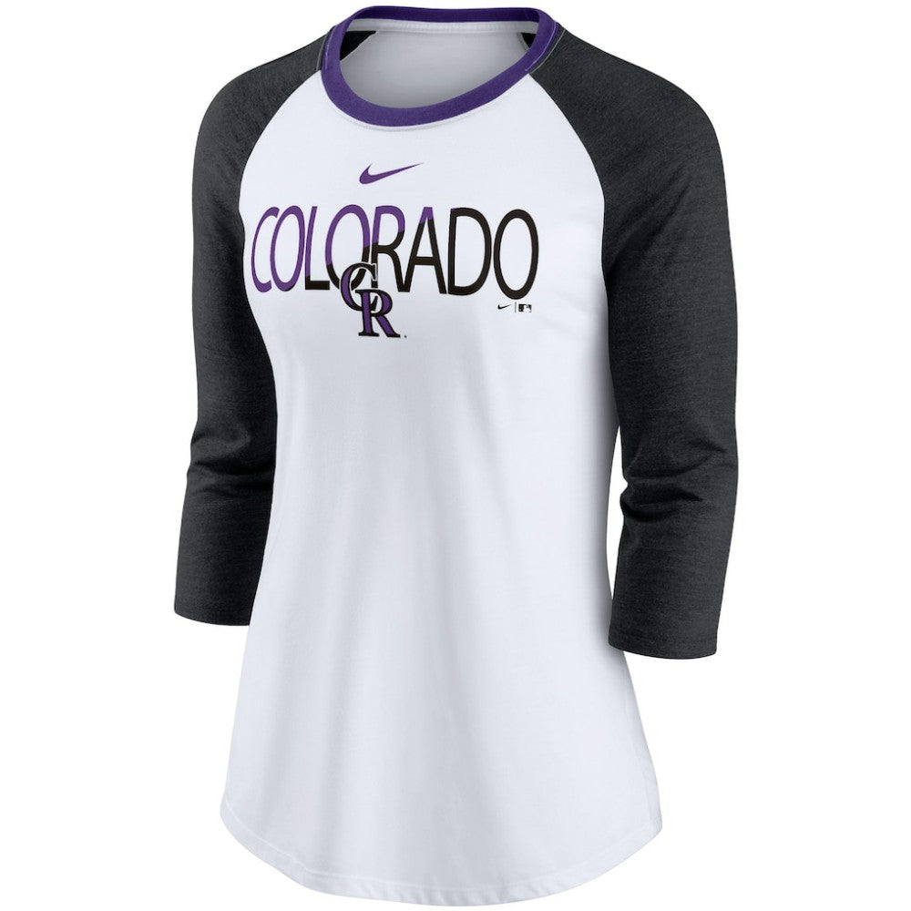 Colorado Rockies Nike Women's Color Split Tri-Blend 3/4-Sleeve Raglan T-Shirt - MLB T-shirts
