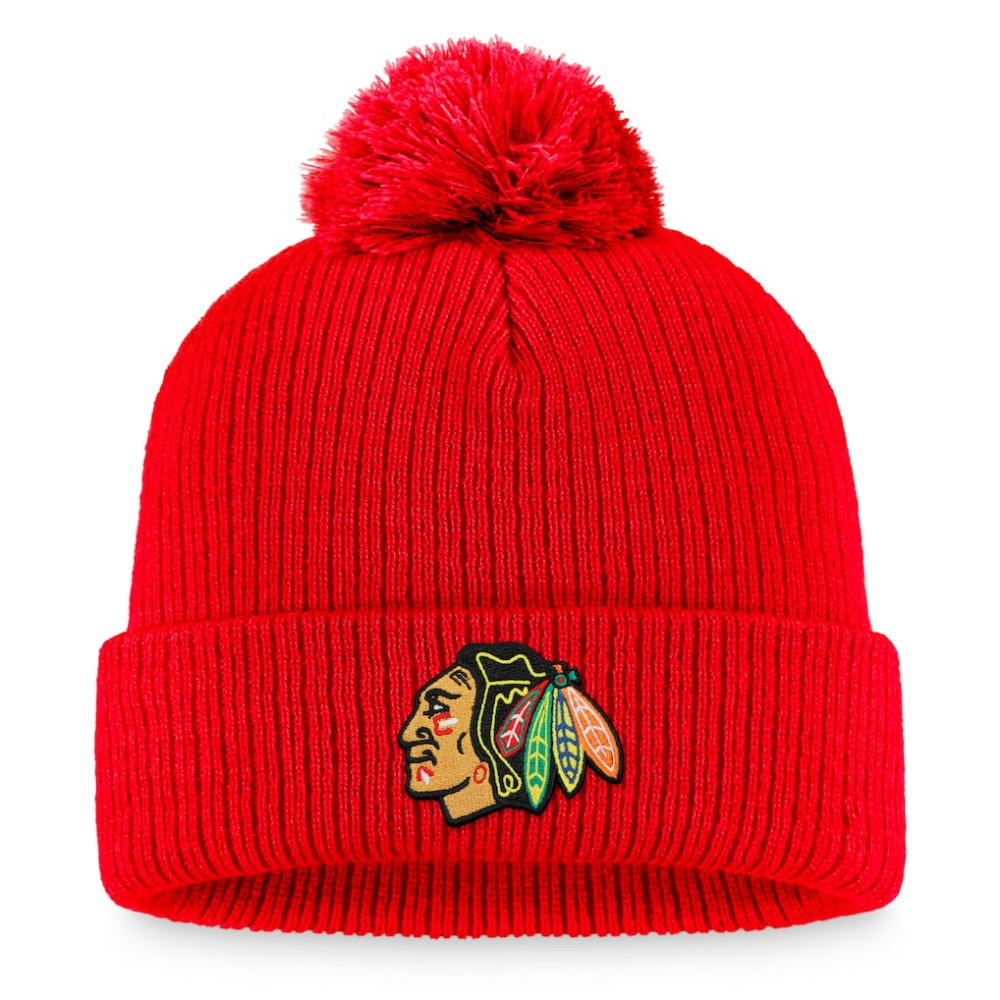 Chicago Blackhawks Fanatics Primary Logo Cuffed Knit Hat with Pom -  NHL Hats