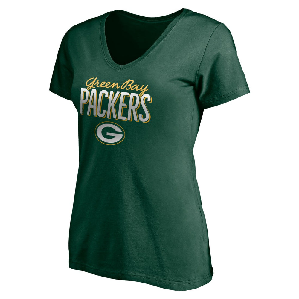Green Bay Packers Women's Nostalgia V-Neck T-Shirt | NFL Discount