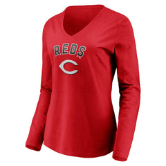 Cincinnati Reds Women's Personalized Winning Streak Name & Number Long Sleeve V-Neck T-Shirt - MLB T-shirts