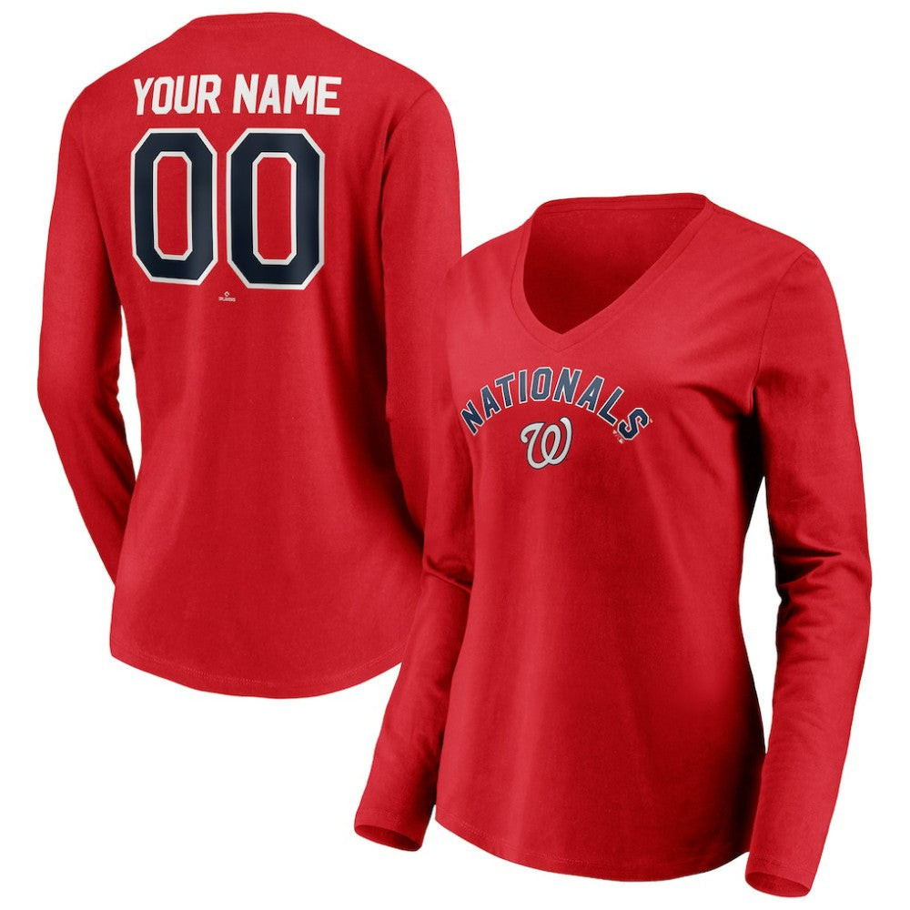 Washington Nationals Women's Personalized Winning Streak Name & Number Long Sleeve V-Neck T-Shirt - MLB T-shirts