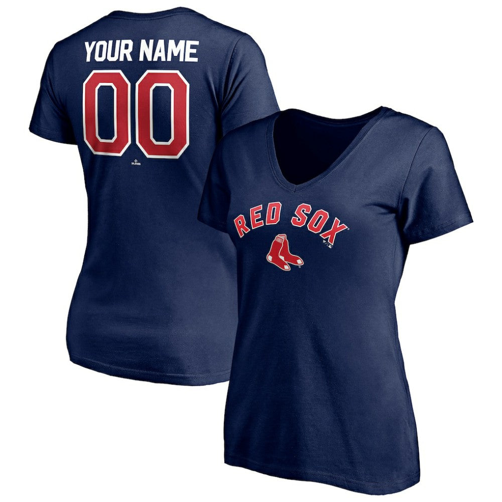Boston Red Sox Women's Personalized Winning Streak Name & Number V-Neck T-Shirt - MLB T-shirts