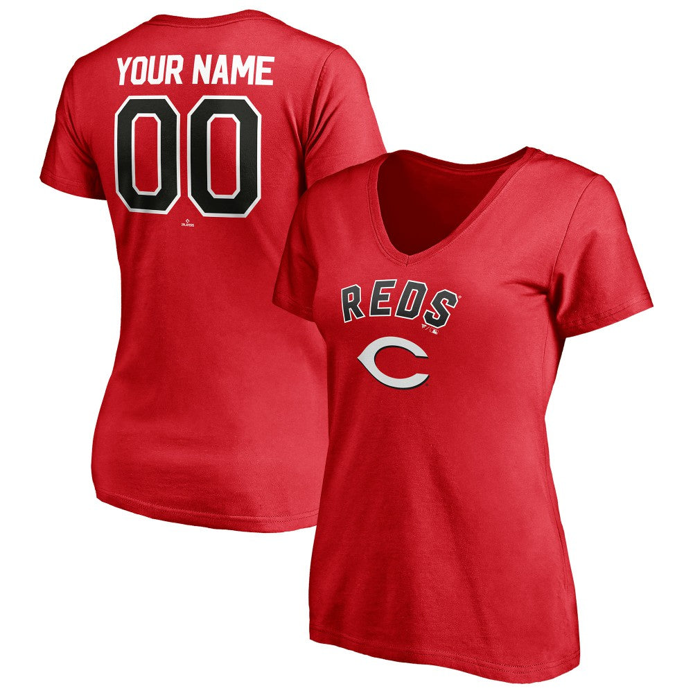 Cincinnati Reds Women's Personalized Winning Streak Name & Number V-Neck T-Shirt - MLB T-shirts