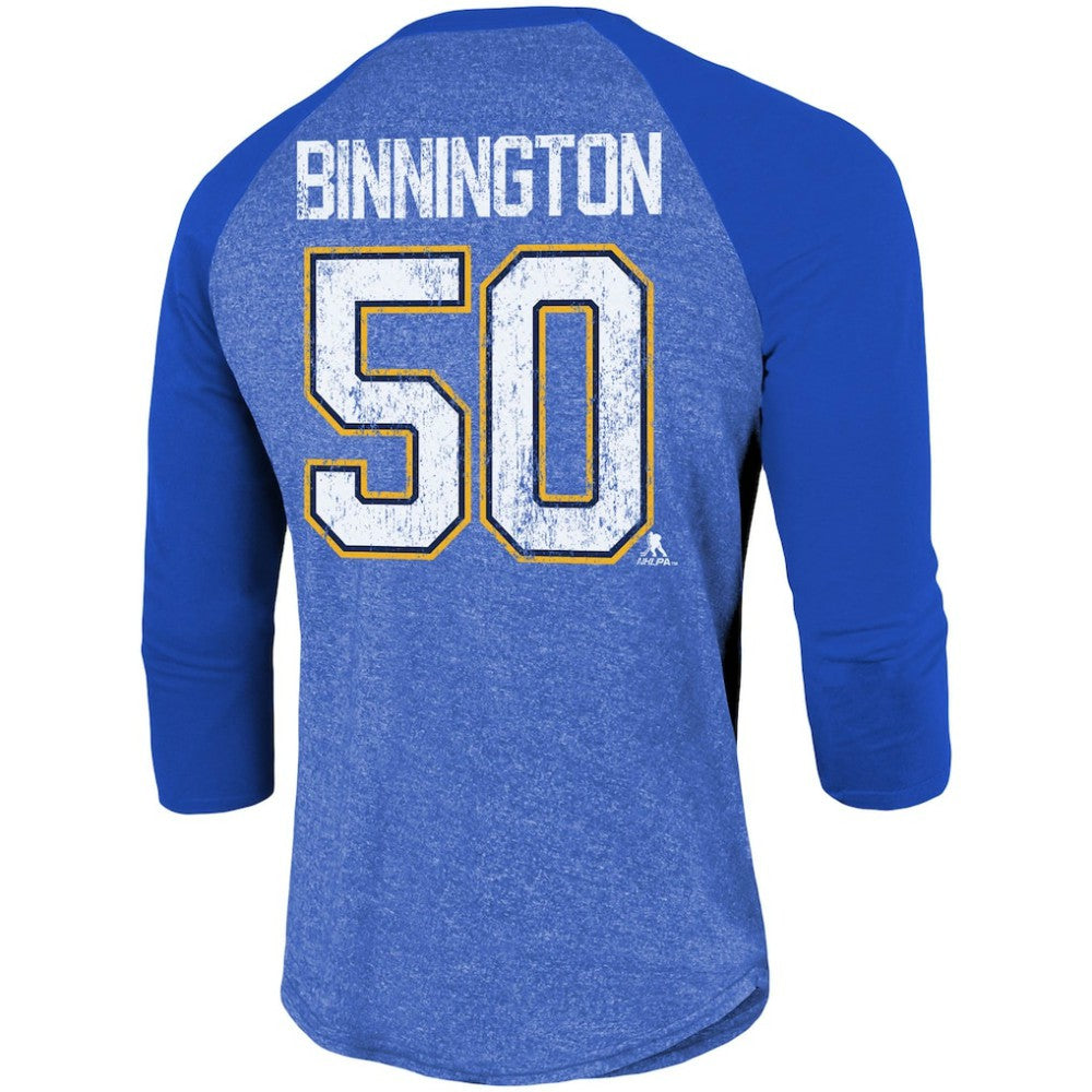 Jordan Binnington St. Louis Blues Fanatics Name & Number Tri-Blend Raglan 3/4-Sleeve T-Shirt -  NHL T-shirts