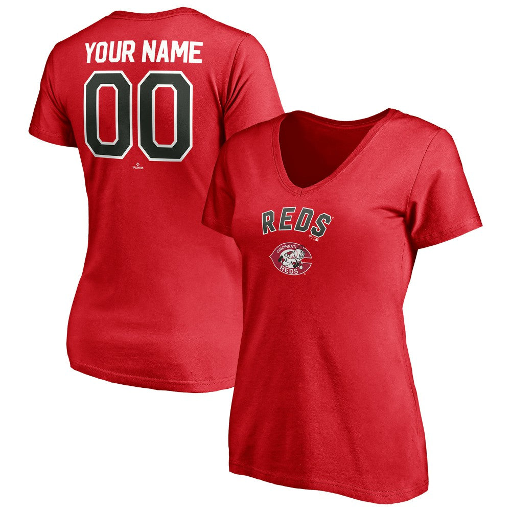 Cincinnati Reds Women's Cooperstown Winning Streak Personalized Name & Number V-Neck T-Shirt - MLB T-shirts