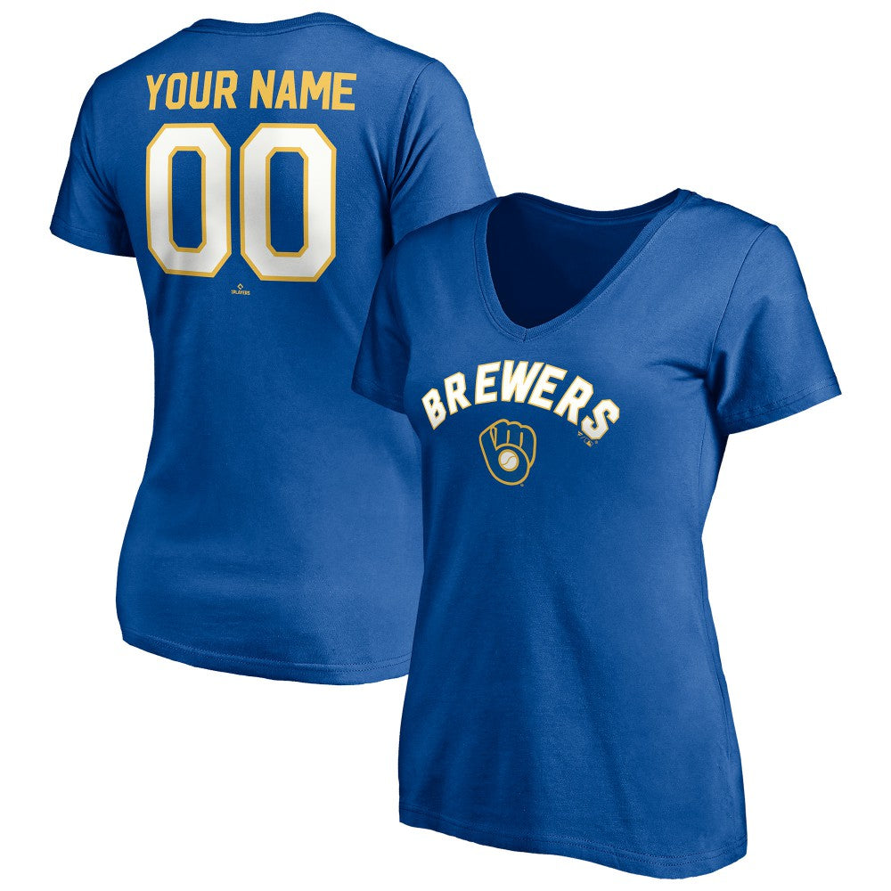 Milwaukee Brewers Women's Cooperstown Winning Streak Personalized Name & Number V-Neck T-Shirt - MLB T-shirts