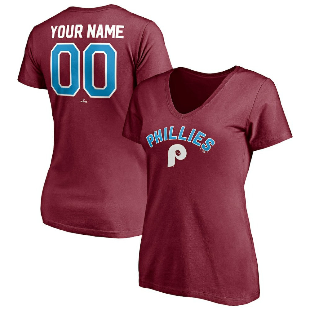 Philadelphia Phillies Women's Cooperstown Winning Streak Alternate Personalized Name & Number V-Neck T-Shirt - MLB T-shirts