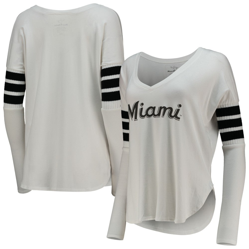 Miami Marlins Tiny Turnip Women's Jalynne Jersey Tri-Blend Long Sleeve V-Neck T-Shirt - MLB Jerseys