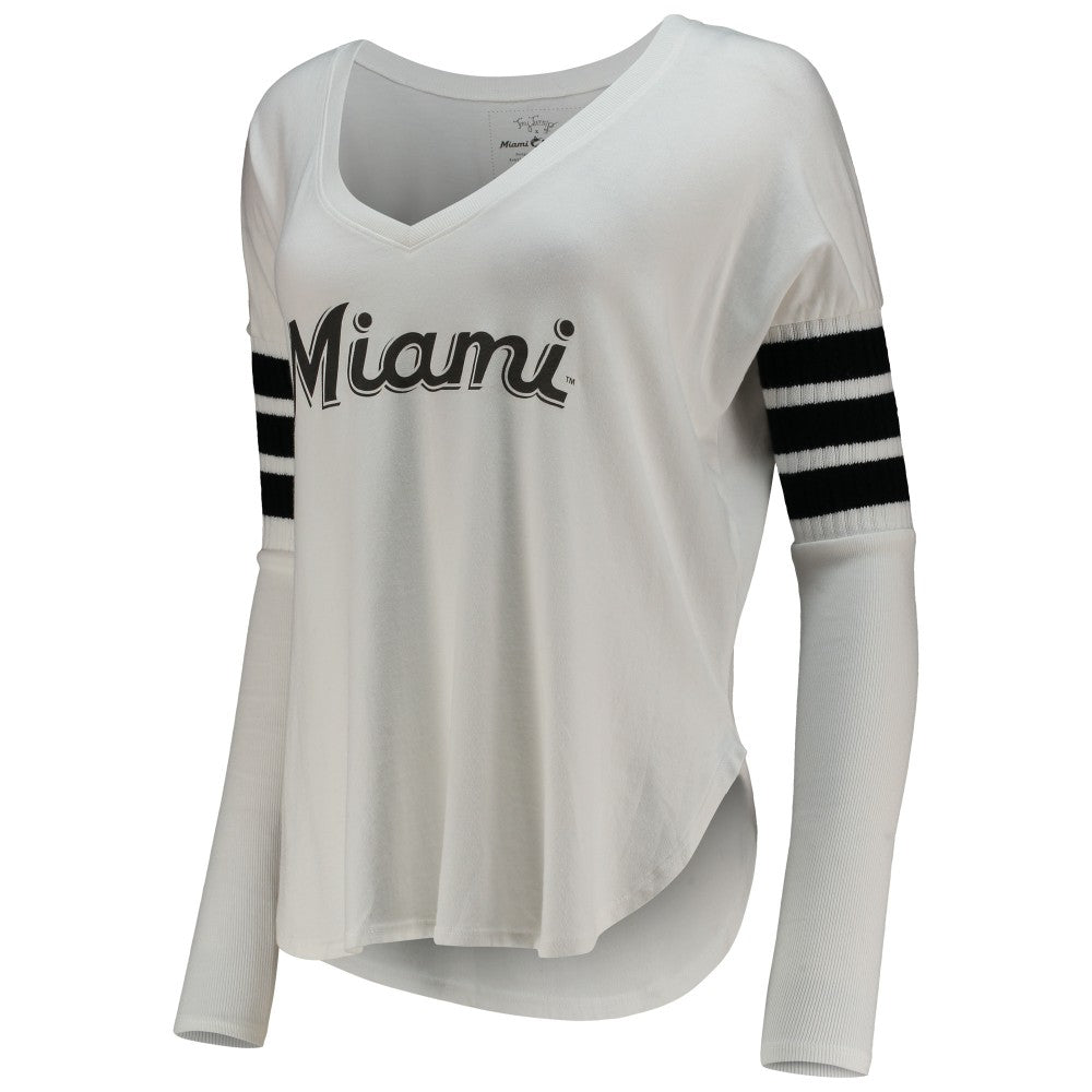 Miami Marlins Tiny Turnip Women's Jalynne Jersey Tri-Blend Long Sleeve V-Neck T-Shirt - MLB Jerseys