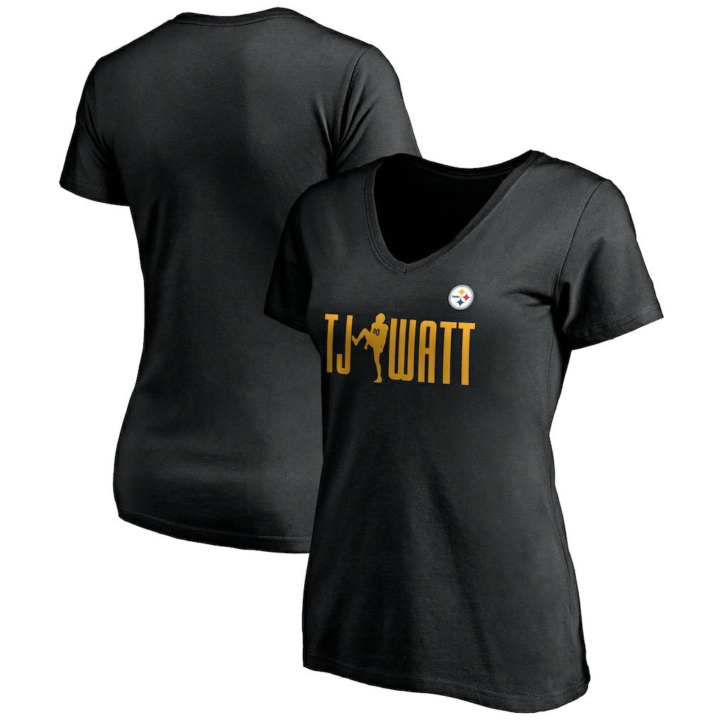 Pittsburgh Steelers T.J. Watt  Women's Checkdown V-Neck T-Shirt | NFL On sale