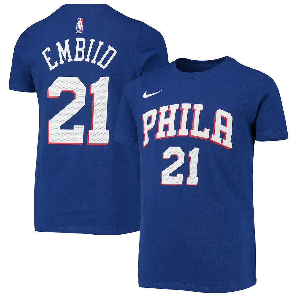 Royal Joel Embiid Philadelphia 76ers Youth Logo Name & Number Performance T-Shirt | NBA