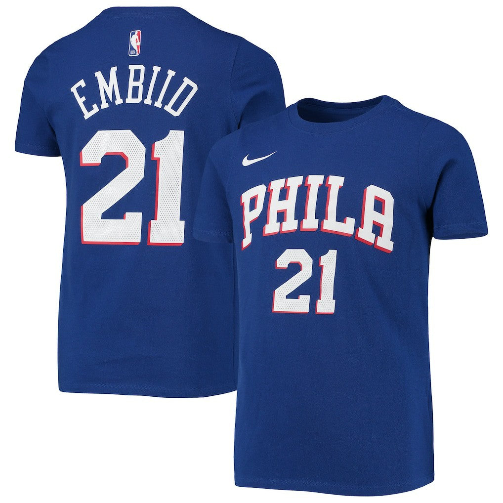 Royal Joel Embiid Philadelphia 76ers Youth Logo Name & Number Performance T-Shirt | NBA
