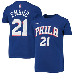Royal Joel Embiid Philadelphia 76ers Youth Logo Name & Number Performance T-Shirt | NBA
