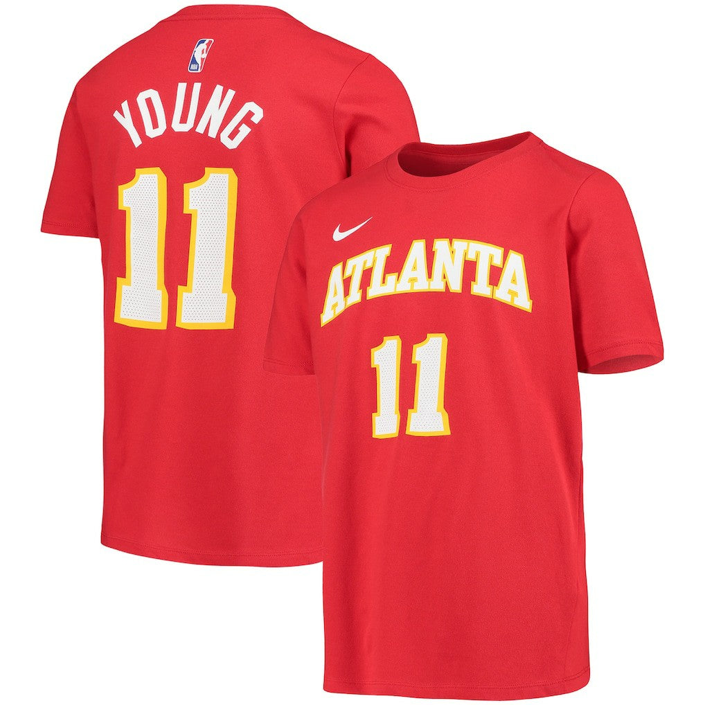 Red Trae Young Atlanta Hawks Youth Logo Name & Number Performance T-Shirt | NBA