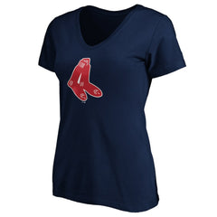 Boston Red Sox Women's Cooperstown Collection Huntington Logo V-Neck T-Shirt - MLB T-shirts